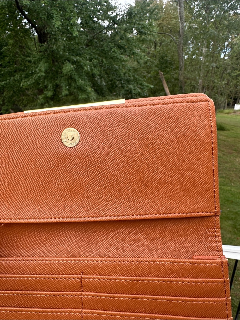 Yves Saint Laurent Rust Chevron Quilted Wallet with Gold Logo - Picture 7 of 11